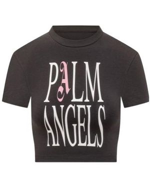 Palm Angels Logo-Print Cropped Tee - Black