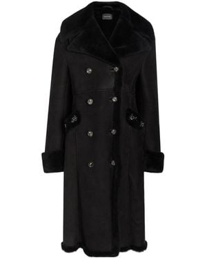 Simone Rocha Double-Breasted Shearling Coat - Black