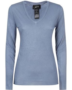 Avant Toi Long Sleeve V-Neck Top - Blue