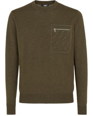 Fendi Ff Embossed Crewneck Jumper - Green