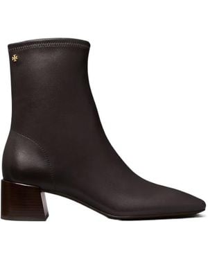 Tory Burch Logo Plaque Square-Toe Ankle Boots - Black