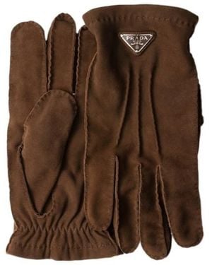 Prada Triangle-Logo Gloves - Brown