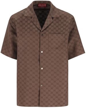 Gucci Gg Collared Short-Sleeved Shirt - Brown