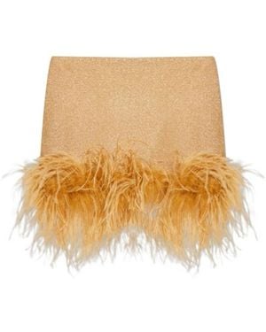 Oséree Feather-Trim Mini Skirt - Natural