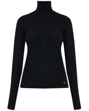 Dolce & Gabbana Dg Logo Plaque Turtleneck Jumper - Black
