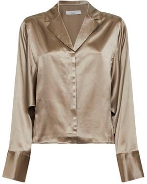 Co. Cropped Satin Shirt - Natural