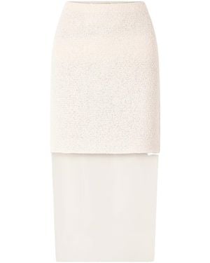 KHAITE Sybil Layered Cotton-Blend Bouclé And Organza Midi Skirt - White
