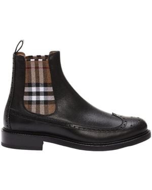 Burberry Vintage Check Round-Toe Chelsea Boots - Black