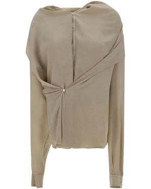 Quira Crepe Silk Shawl Blouse - Natural