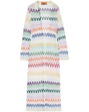 Missoni Striped Metallic Crochet-Knit Cardigan - White