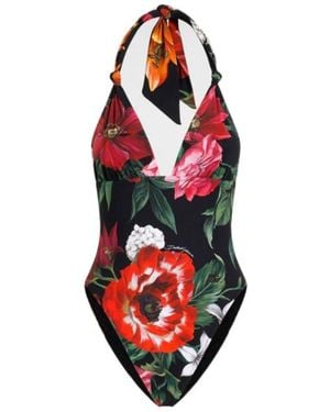 Dolce & Gabbana Floral-Print Swimsuit - Red