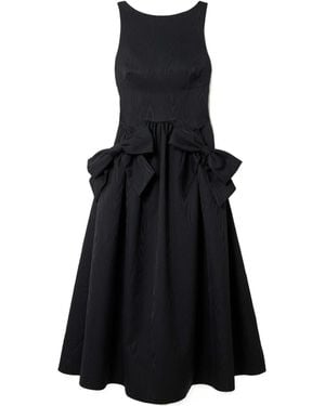 Rebecca Vallance Narcissa Bow-Embellished Gathered Moire Midi Dress - Black