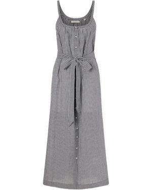 Doen Nevita Belted Checked Organic Cotton Midi Dress - Grey