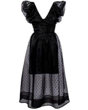 Ganni Polka Dot Midi Dress - Black