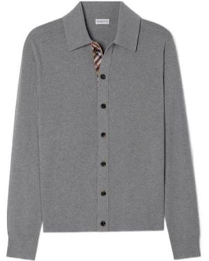 Burberry Check Trim Wool Cardigan - Grey