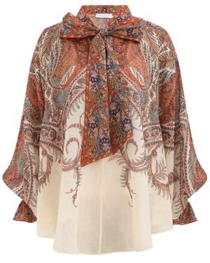 Zimmermann Rhiannon Tie Neck Blouse - Brown