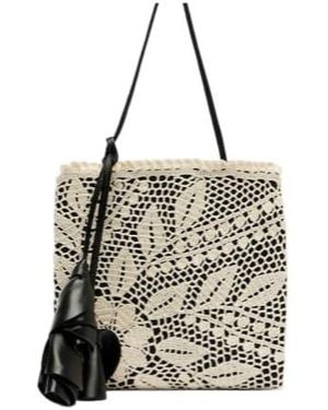 Magda Butrym Julia Small Crochet Leather-Trimmed Tote Bag - White