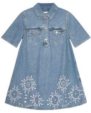 Ganni Broderie Anglaise Denim Mini Dress - Blue
