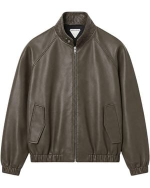 Bottega Veneta Intrecciato Collar Leather Jacket - Brown