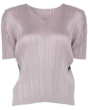Pleats Please Issey Miyake Pleated V-Neck T-Shirt - Purple