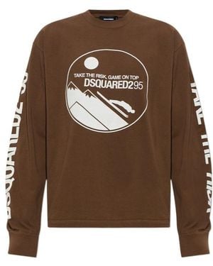 DSquared² Logo Print Long Sleeve T-Shirt - Brown