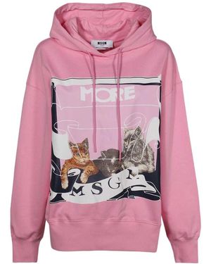 MSGM Cat-Printed Drawstring Hoodie - Pink