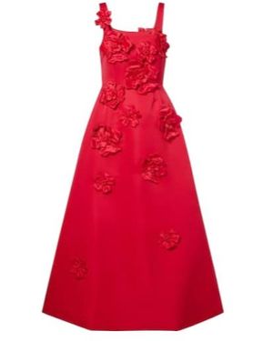 Leo Rianne Floral-Appliqué Maxi Dress - Red