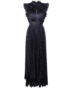 Self-Portrait Ruffled Polka-Dot Maxi Dress - Blue