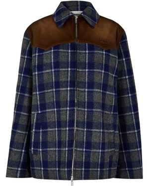 Miu Miu Wool-Blend Zip-Up Shirt Jacket - Blue
