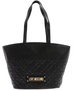 Moschino Quilted Embossed-Logo Tote Bag - Black