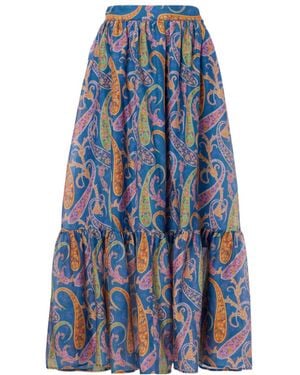 Etro Paisley Cotton And Silk Maxi Skirt - Blue
