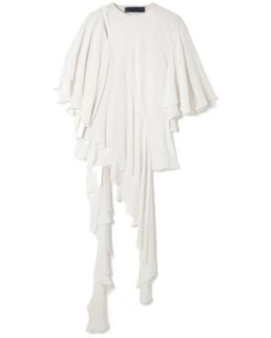 Sharon Wauchob Asymmetric Ruffled Cutout Silk Top - White