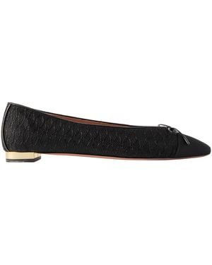 Aquazzura Gioia Bow-Detailed Grosgrain And Leather-Trimmed Crocheted Ballet Flats - Black