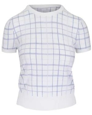 Vince Check-Pattern Knit Cashmere Top - White