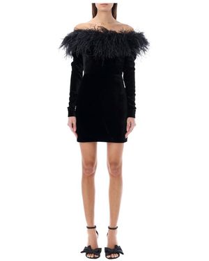 Alessandra Rich Wide Neck Velvet Mini Dress - Black