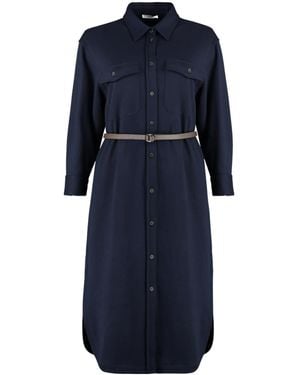 Peserico Belted Flap-Pocket Midi Shirt Dress - Blue