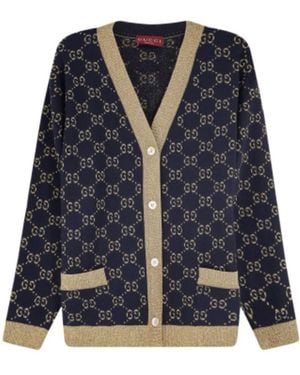 Gucci Gg Lamé Long-Sleeved Cardigan - Blue