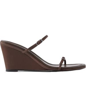 St. Agni Petit Belt Recycled-Satin Wedge Sandals - Brown