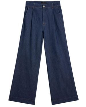 7 For All Mankind Weightless Denim Pleated Trouser - Blue