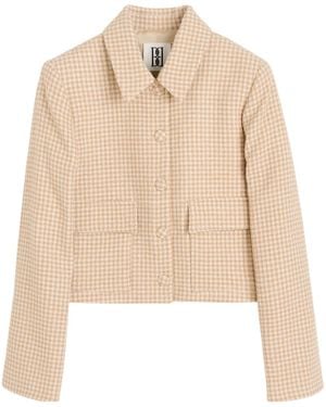 By Malene Birger Annie Houndstooth-Pattern Cropped Jacket - Natural