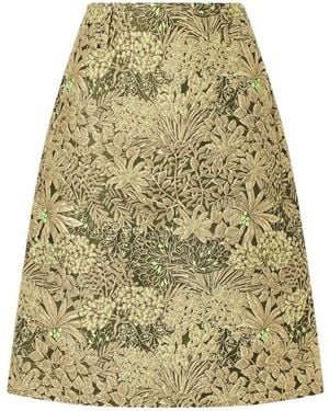 Dries Van Noten Floral Cloqué Midi Skirt - Natural