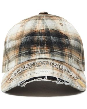 Acne Studios Logo Embroidered Checked Cap - Natural