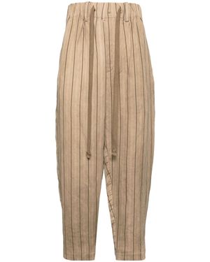 Uma Wang Striped Lace-Up Casual Pants - Natural
