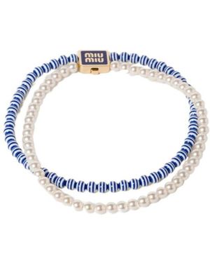 Miu Miu Metal And Synthetic Pearl Choker - Metallic