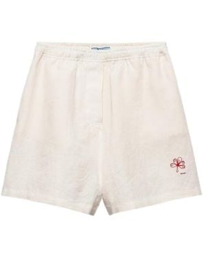 Prada Embroidered Slubbed Shorts - White