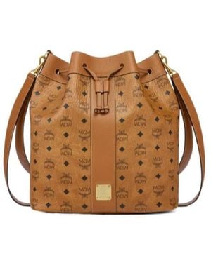 MCM Monogram Drawstring Bucket Bag - Brown