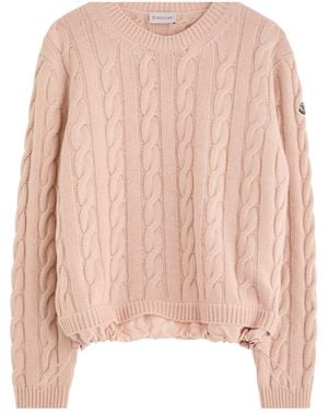 Moncler Wool-Cashmere Cable Knit Sweater - Pink