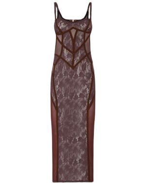 The Attico The Lace Panelled Sleeveless Midi Dress - Purple