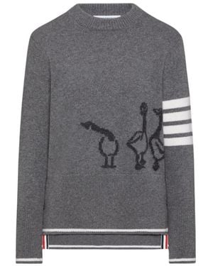 Thom Browne Long-Sleeved Crewneck Sweater - Gray