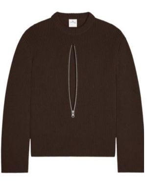Courreges Zipped Ribbed Wool Jumper - Brown